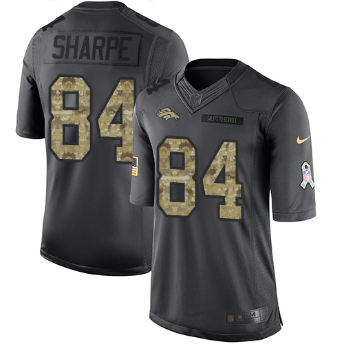Nike Broncos #84 Shannon Sharpe Black Men's Stitched NFL Limited 2016 Salute to Service Jersey - Click Image to Close
